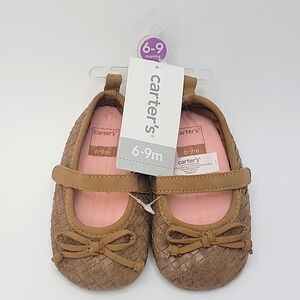 Carter's Baby Infant Mary Jane Woven Soft Sole Slipper Shoe 6-9 Months, Brown